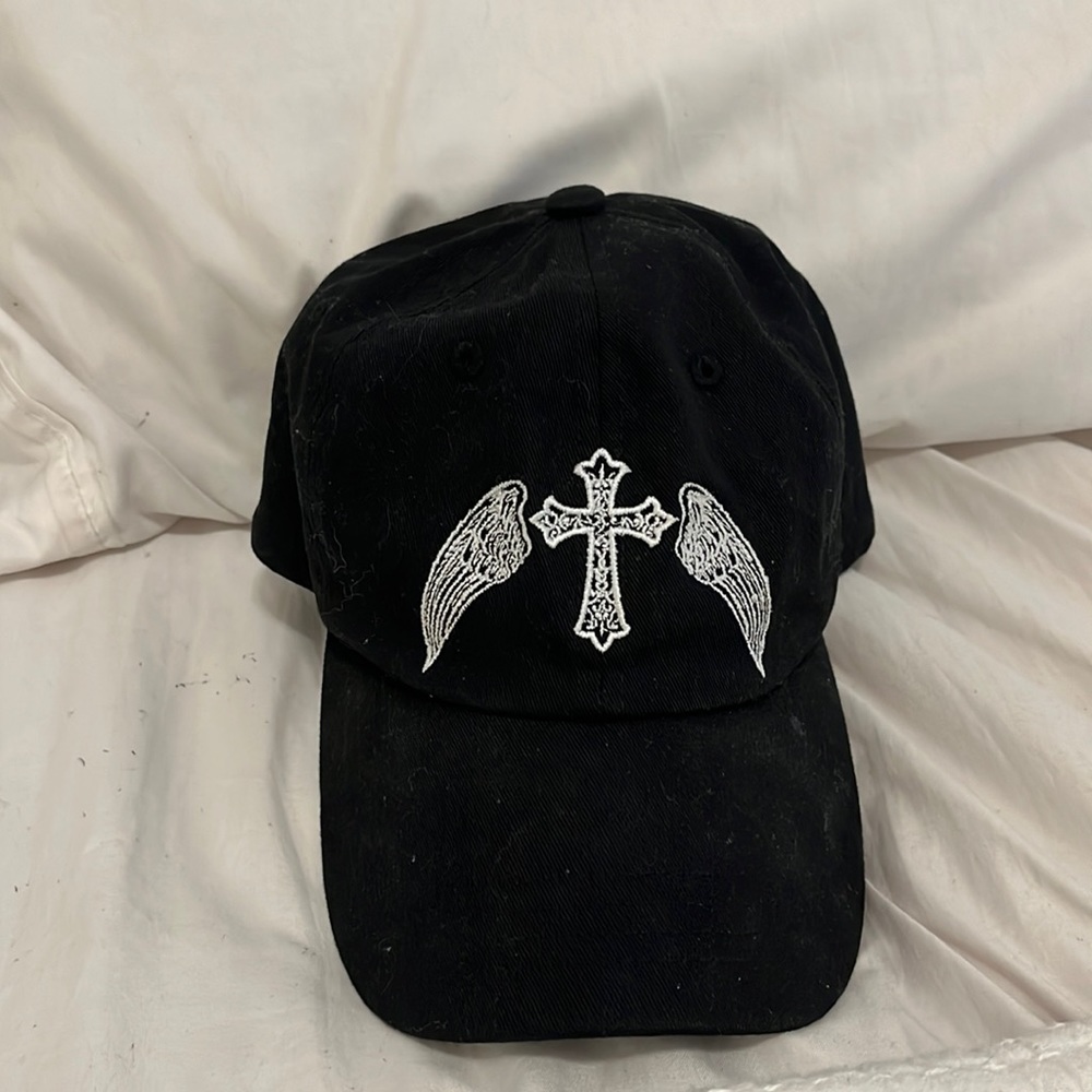 Black Cross hat with Angel wings